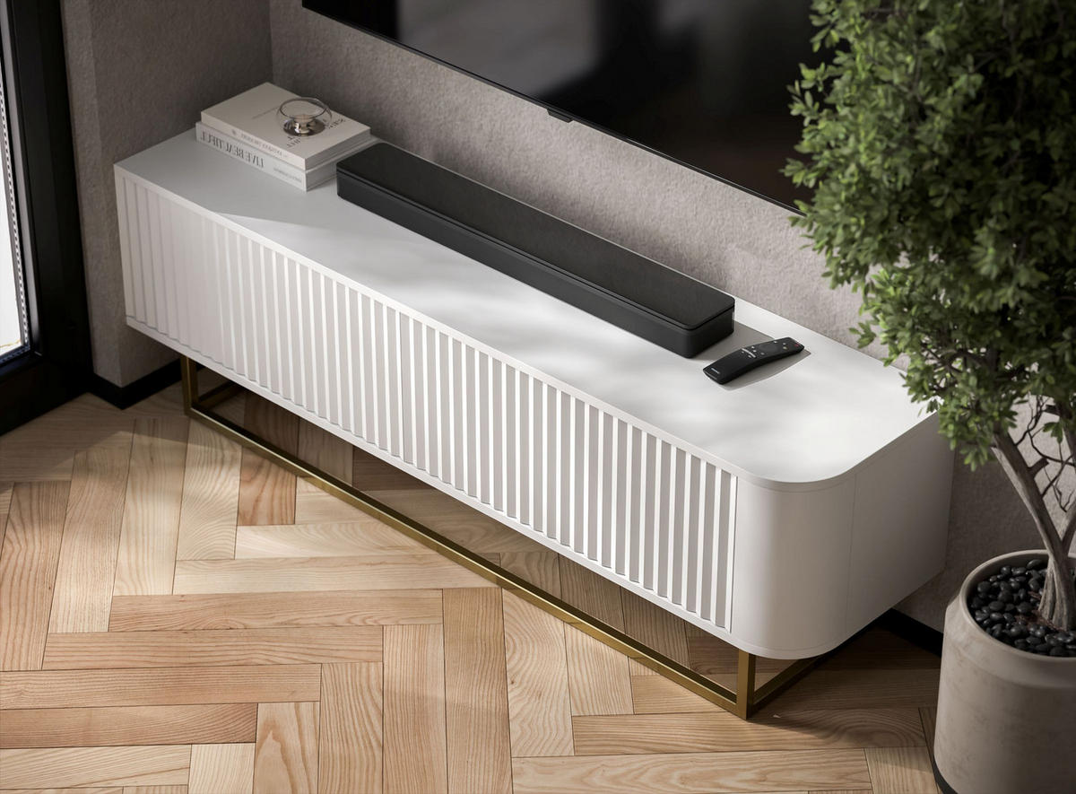 TV STOLÍK Aurora biely matný 140 cm s kovovým rámom - čierna/biela, kov/kompozitné drevo (140/44/35cm) - Meble Lindner