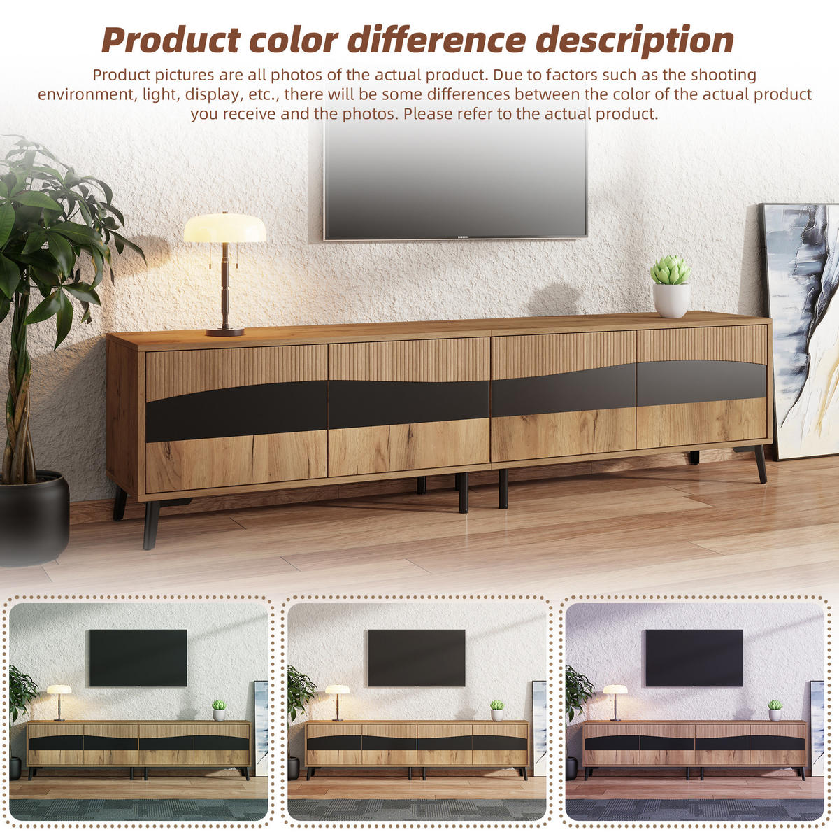 LOWBOARD 180/40/50 cm Natur/Schwarz aus Spanplatte mit 4 Schränken - Naturfarben, Holzwerkstoff (40/50/180cm) - OKMYHOME