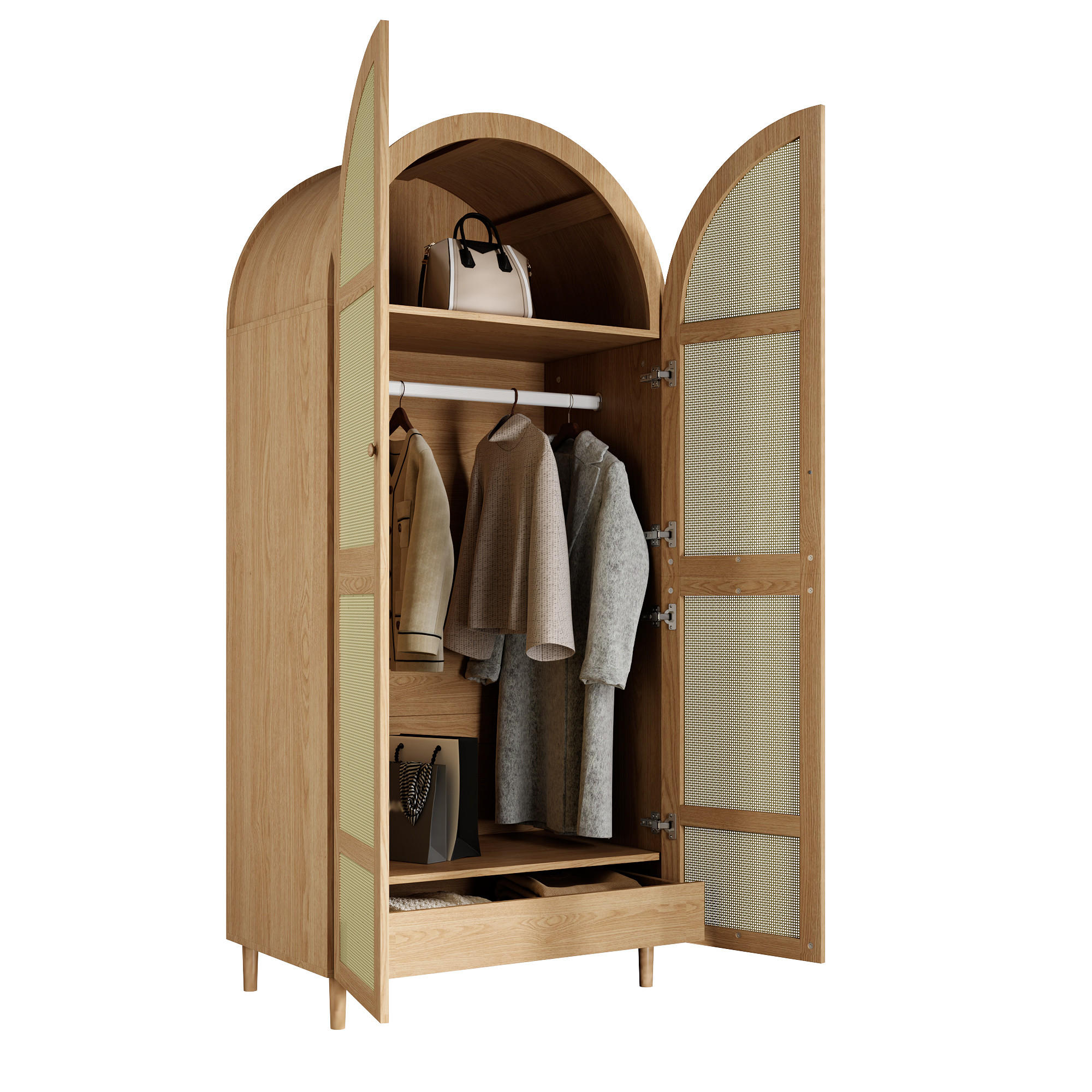 KLEIDERSCHRANK Gebogene Türen Stauraum Schubladen Schlafzimmer - Naturfarben, Holzwerkstoff (50/179/80cm) - FLIEKS