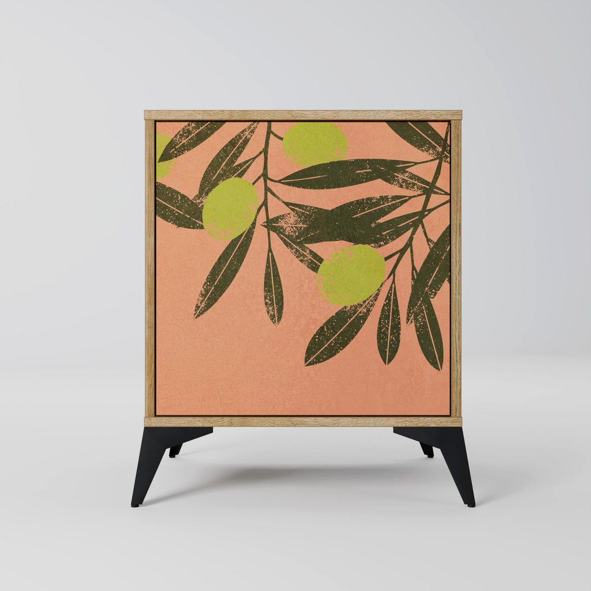 SIDEBOARD JUICY OLIVES, Eichefarben, 57,5x42x72,5 cm, Schwarze Metallfüße - Eichefarben/Multicolor, Holzwerkstoff/Metall (57.5/72.5/42cm) - SpaceRebels