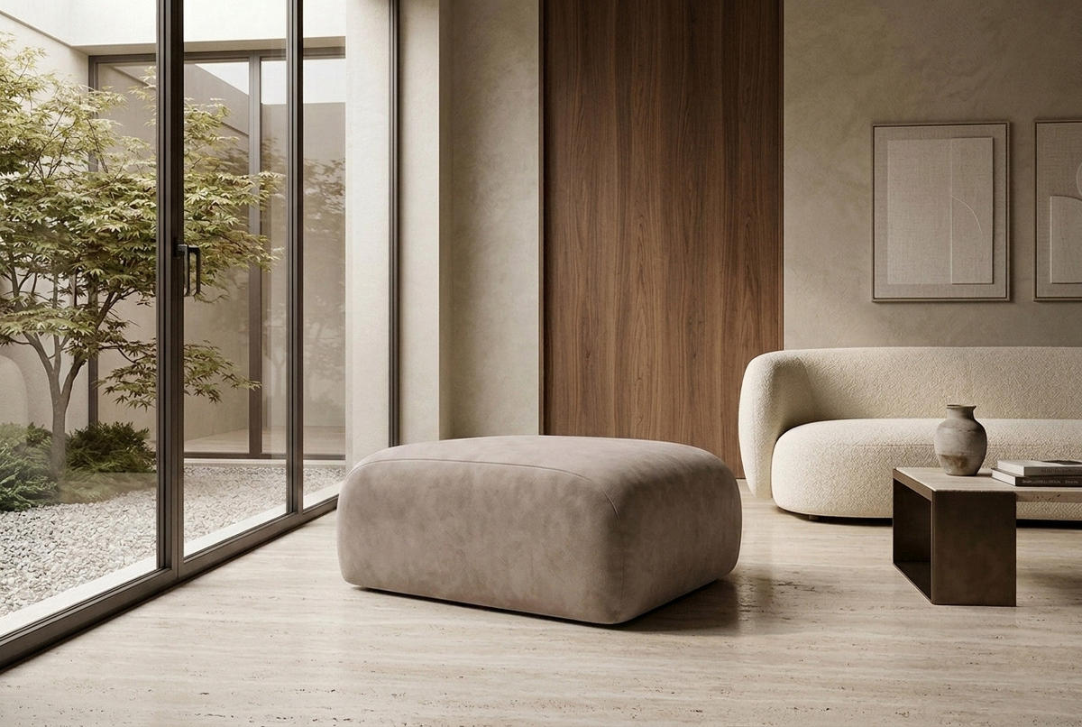 HOCKER, Sitzhocker, Velvet-Stoff Bluvel, Latte, GRETA - Hellbraun, Holz (91/40/89cm) - Kaiser Möbel