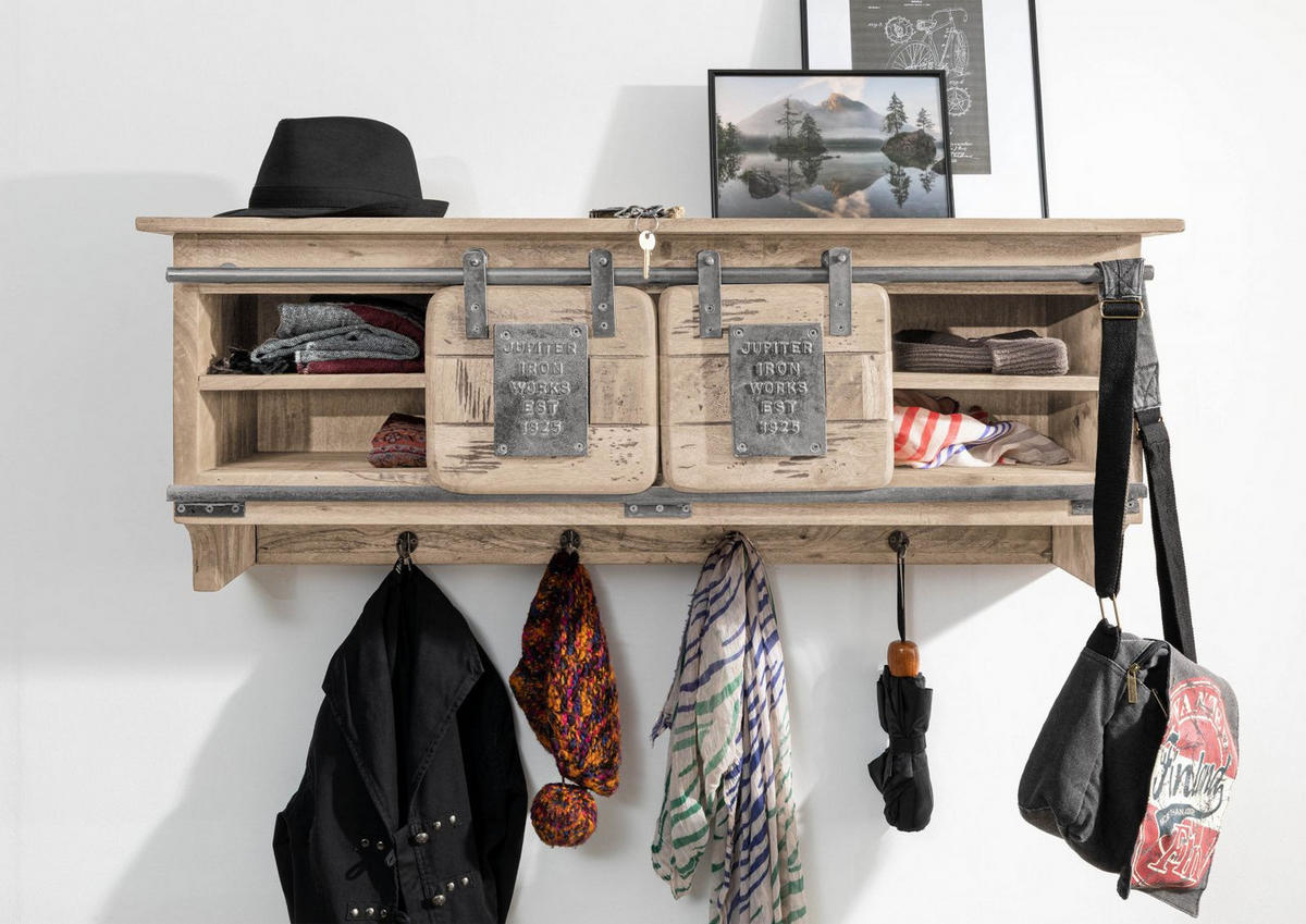 WANDGARDEROBE Mango 115x30x45 whitewash lackiert RAILWAY #359 - Beige, Holz (115/45/30cm) - Massivmoebel24