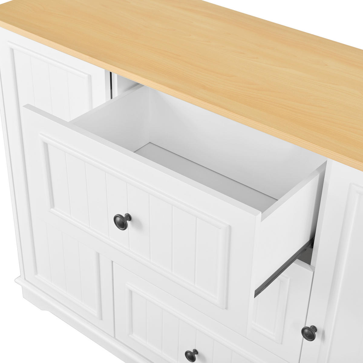 SIDEBOARD mit 3 Schubladen und 2 Türen Verstellbaren Böden,Weiß - Weiß, Holzwerkstoff/Metall (126/86/40cm) - EVRYAE