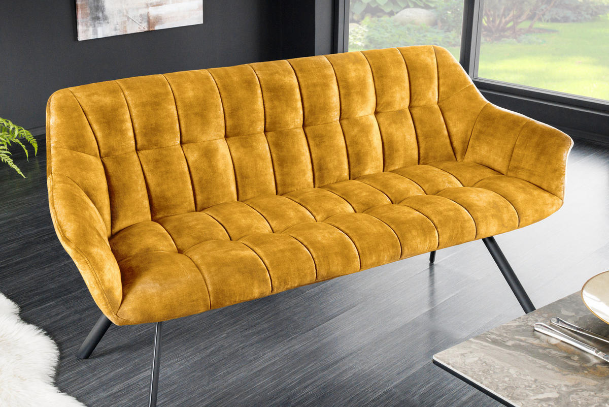 SITZBANK PAPILLON Samt Metall Senfgelb 165 cm - Gelb/Schwarz, Textil/Metall (165/85/65cm) - riess-ambiente