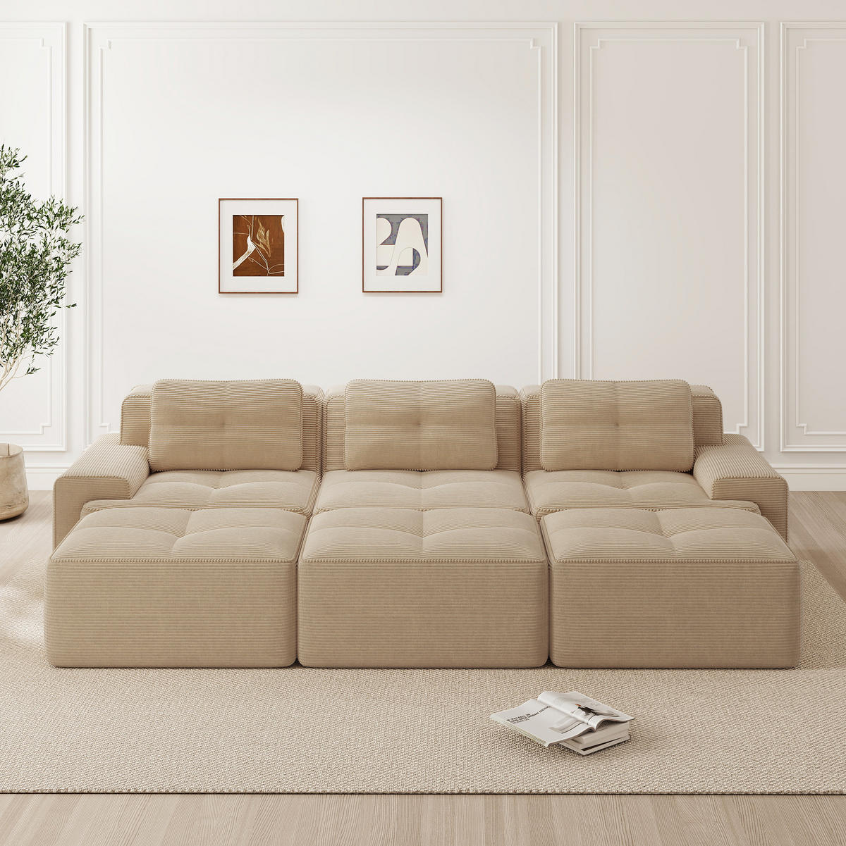 SCHLAFSOFA aus Cord in Beige 293x177x69 cm, modular mit 74 cm Sitztiefe - Beige, Textil (177/69/293cm) - IVMEU