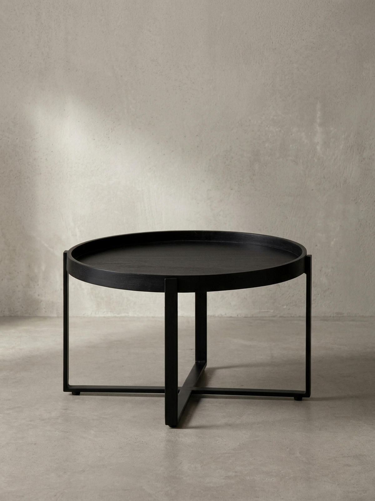 COUCHTISCH Schwarz Mango Massivholz Metall, Rund mit erhöhtem Rand, 60x60x35 cm - Schwarz, Holz/Metall (60/60/35cm) - KADIMA DESIGN
