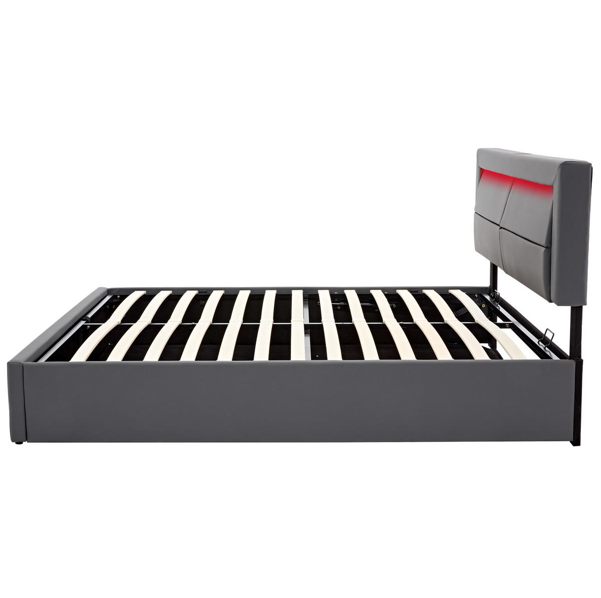 POLNJENA postelja iz PU 140x200 cm siva z USB priključkom, LED osvetlitvijo in prostorom za shranjevanje - siva, usnje (140/200cm) - Modfu