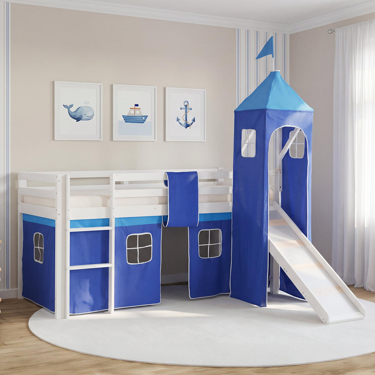HOCHBETT mit Rutsche Turm 90/200 cm Blau - Blau/Weiß, Holz - Homestyle4u