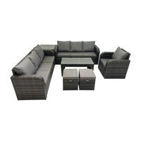 GARTENSOFA SET mit rechteckigem COUCHTISCH Polyrattan 9-Sitzer Dunkelgrau - Dunkelgrau/Grau, Glas/Kunststoff - Fimous