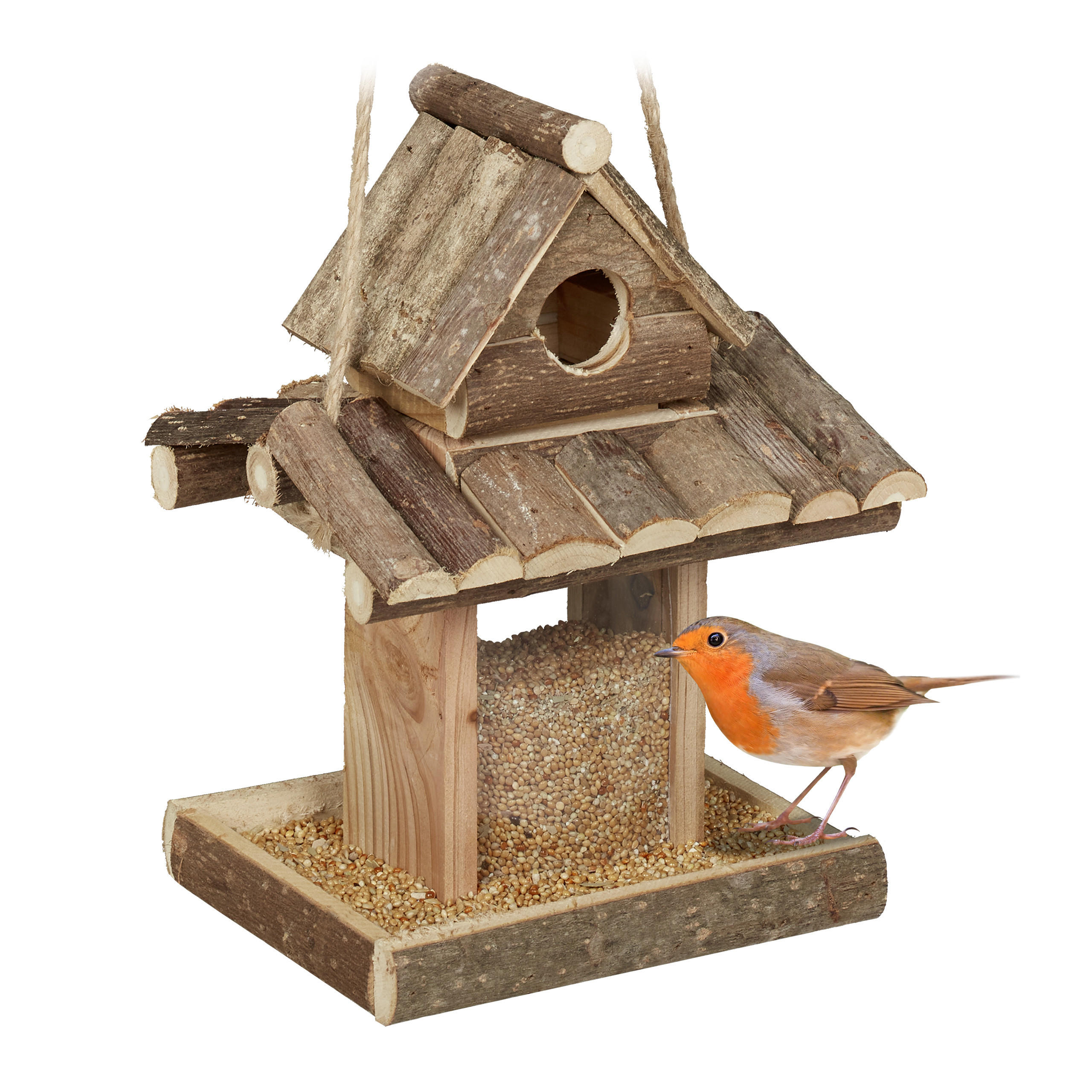 VOGELFUTTERHAUS - Hellbraun, Holz/Kunststoff (17.5/25/16cm) - Relaxdays