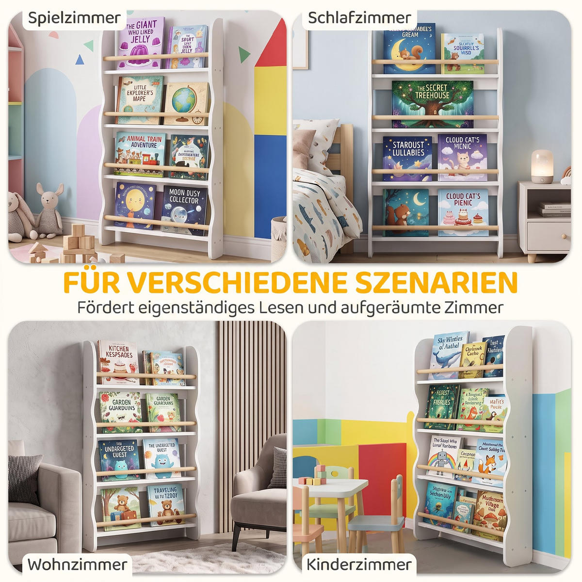 KINDER-BÜCHERREGAL MDF Kiefernholz Weiß - Weiß, Holzwerkstoff (10/98/60cm) - AIYAPLAY