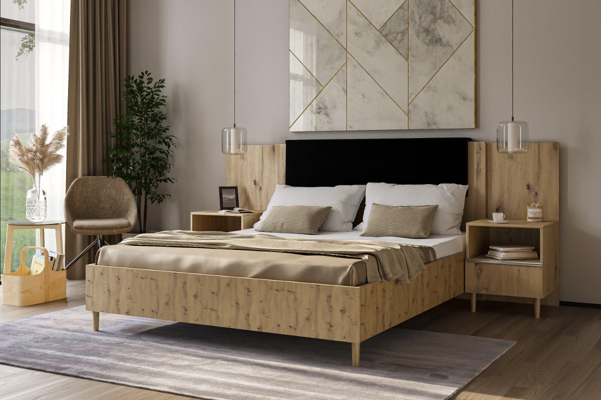 DOPPELBETT Luk III 160/200 cm ohne Matratze, Lattenrost, Bettkasten, artisan, schwarz - Schwarz/Eiche Artisan, Kunststoff (160/200cm) - Margaret Hadas24
