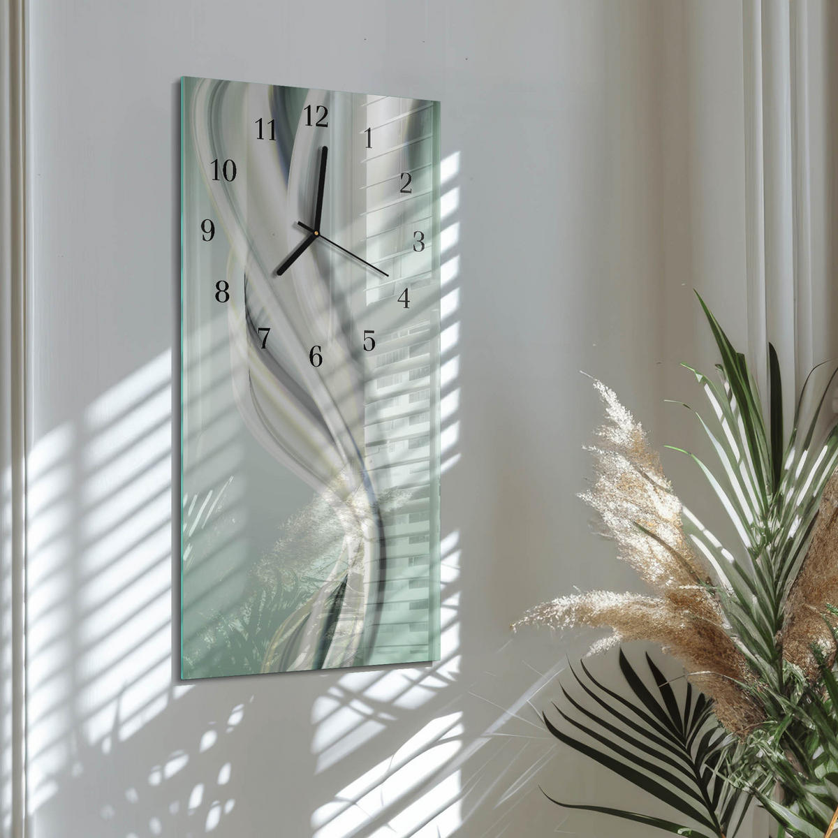 WANDUHR 60x30 cm - Palmen - Grau, Glas (30/60/0.4cm) - TULUP