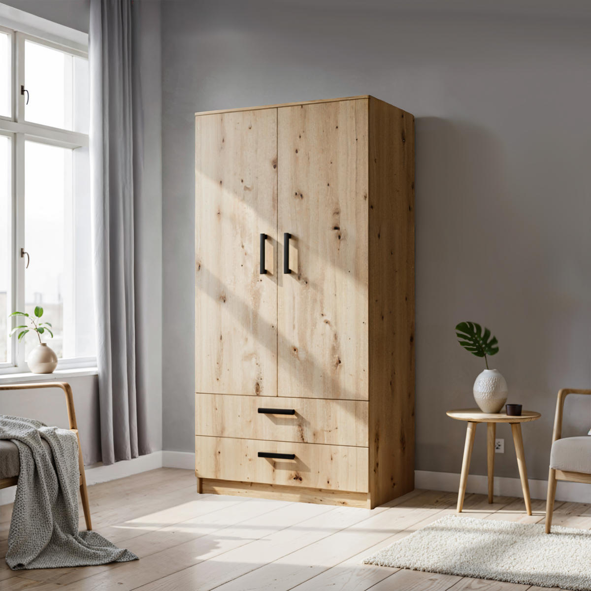 DREHTÜRENSCHRANK Tamara 90 cm, mit Schubladen, 2-türig, artisan - Braun, Kunststoff (180/180/90cm) - Margaret Hadas24