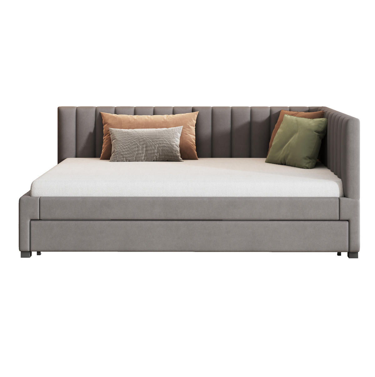 SCHLAFSOFA mit Ausziehbett und Lattenrost 140x200 cm Samt Grau - Grau, Holzwerkstoff (140/200cm) - Beauniv