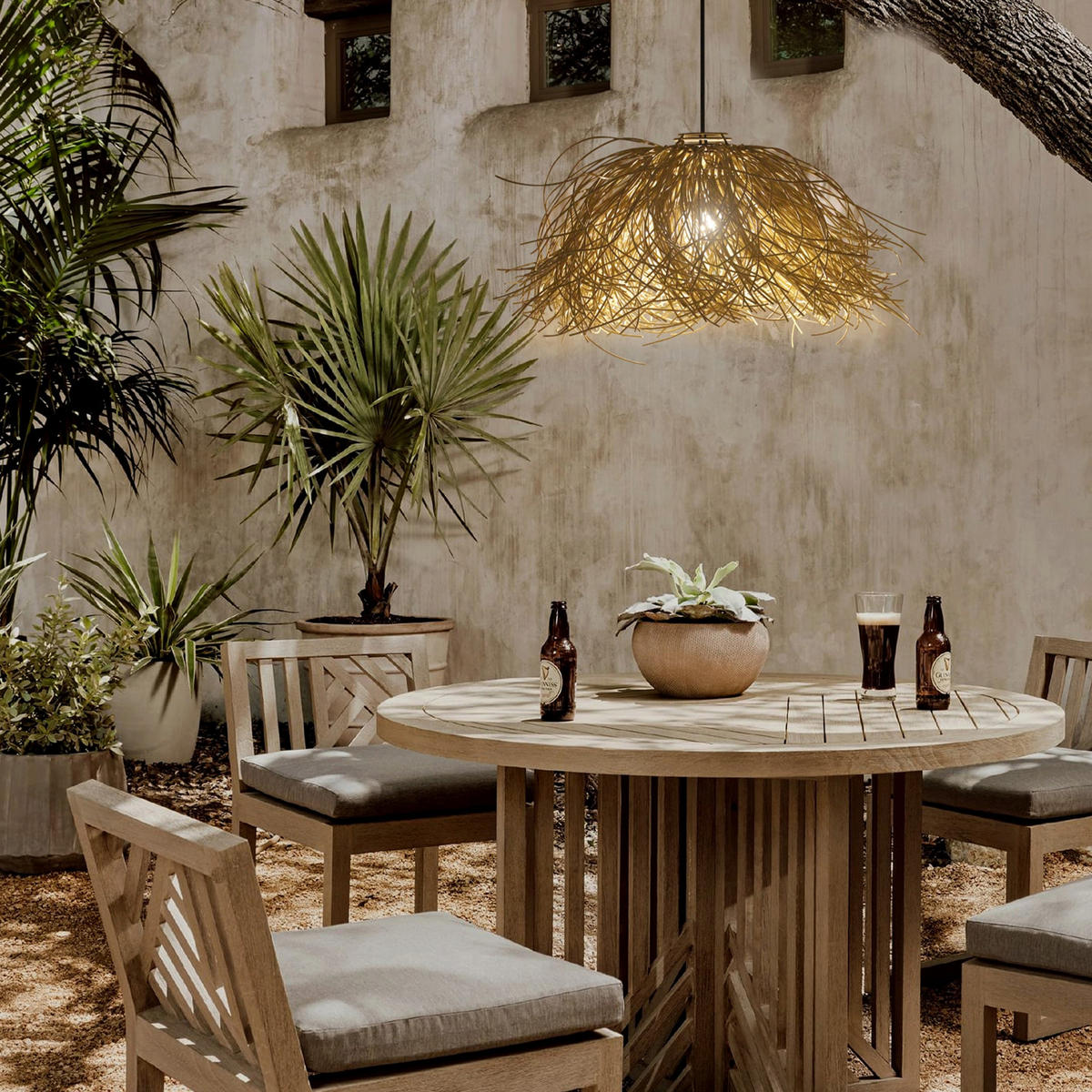 FROU FROU Solar-Pendelleuchte H30cm - Beige, Naturmaterialien (58/58/30cm) - Lumisky