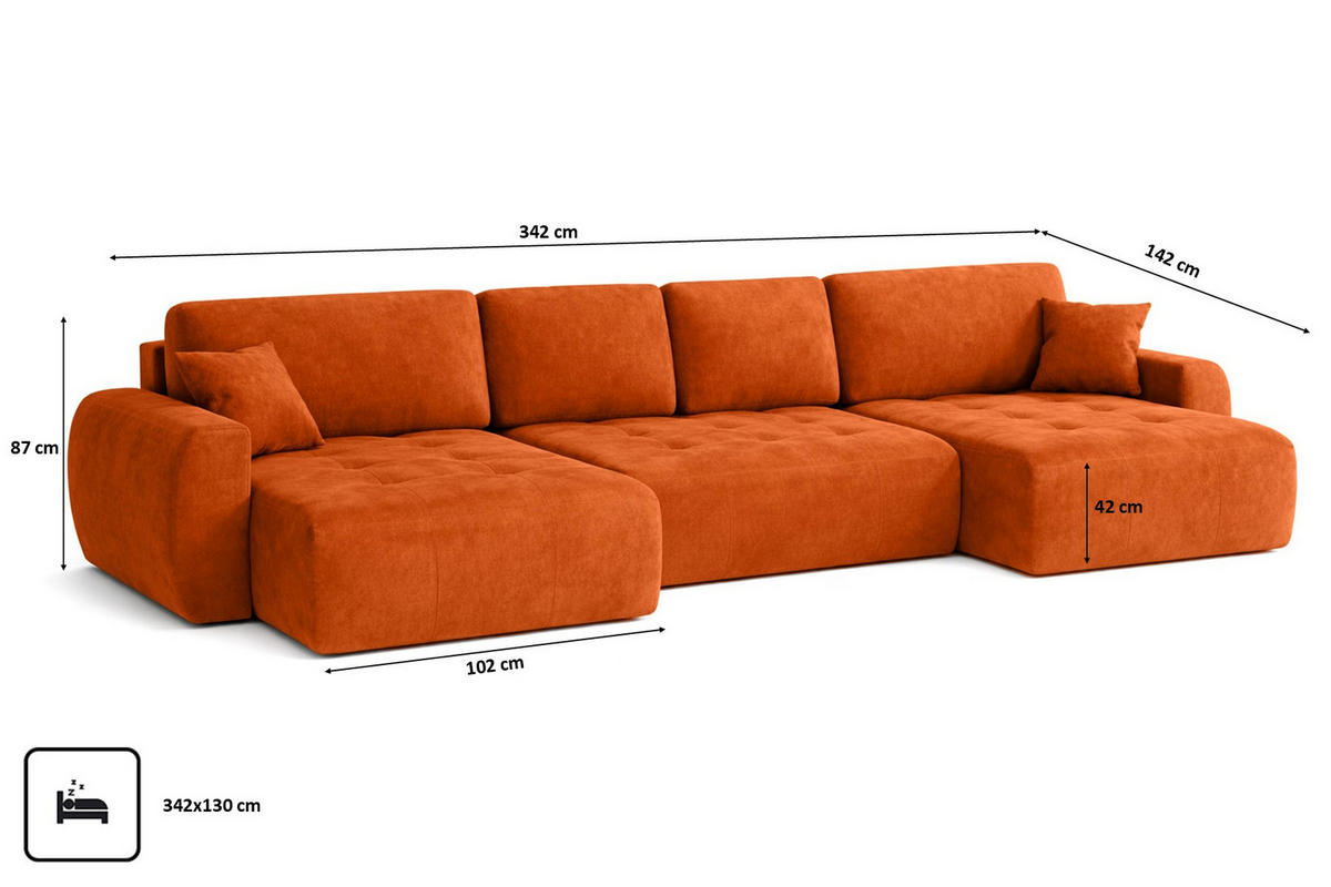 ECKSOFA Mit Schlaffunktion Und Bettkasten U-Form Ivo U, Veloursstoff Salvador, Braun - Braun, Holz (342/142cm) - Kaiser Möbel