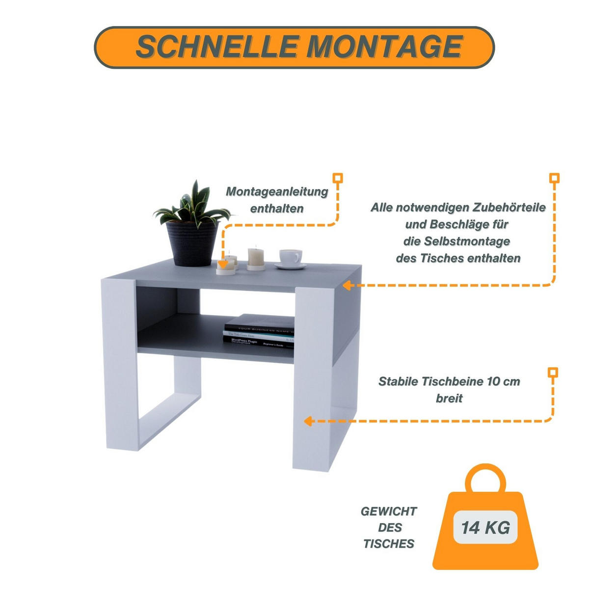COUCHTISCH Karo65 65/45/53,6 - Weiß/Grau, Holzwerkstoff (53/65/45cm) - RAUMHIRSCH FURNITURE