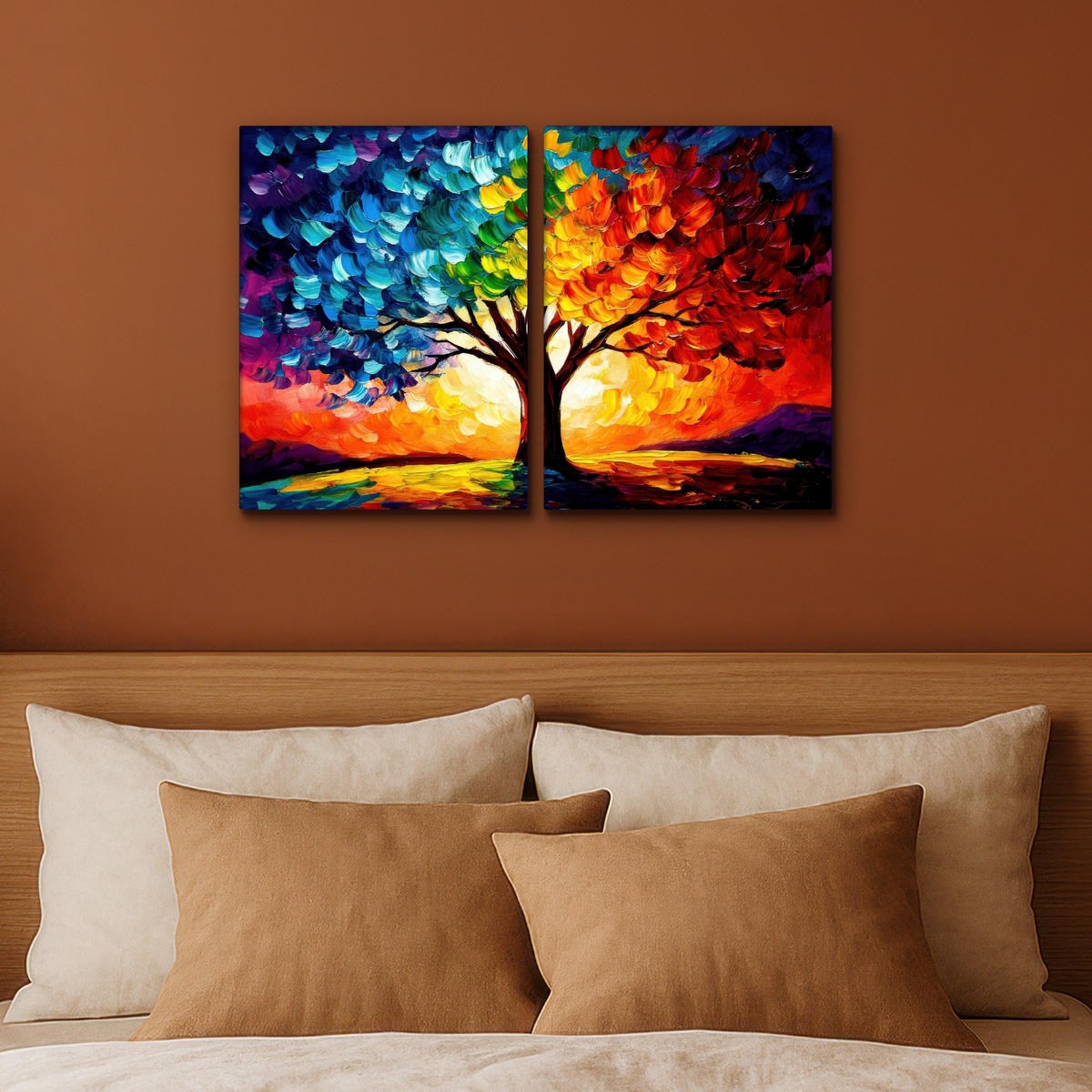 LEINWANDBILD 2er Set Baum - Farbenfroh - Malerei-Look - Abstrakt 60x40 cm - Multicolor, Textil (60/40cm) - MuchoWow