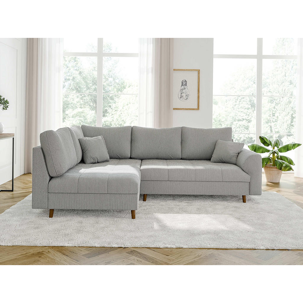 Thumbnail - S-Style Möbel Ecksofa, Hellgrau, Textil, Echtholz, Teilmassiv,Buche, Birke, 4-Sitzer, Füllung: Polyetherschaumkern, L-Fo...