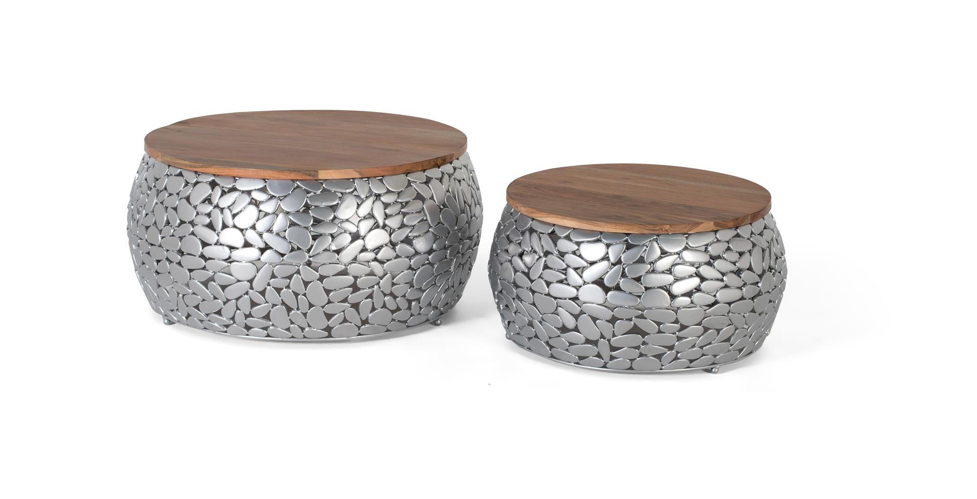 TISCH-SET 2 Mangoholz und Aluminium - Braun, Holz (55/55/30cm) - Giner y Colomer