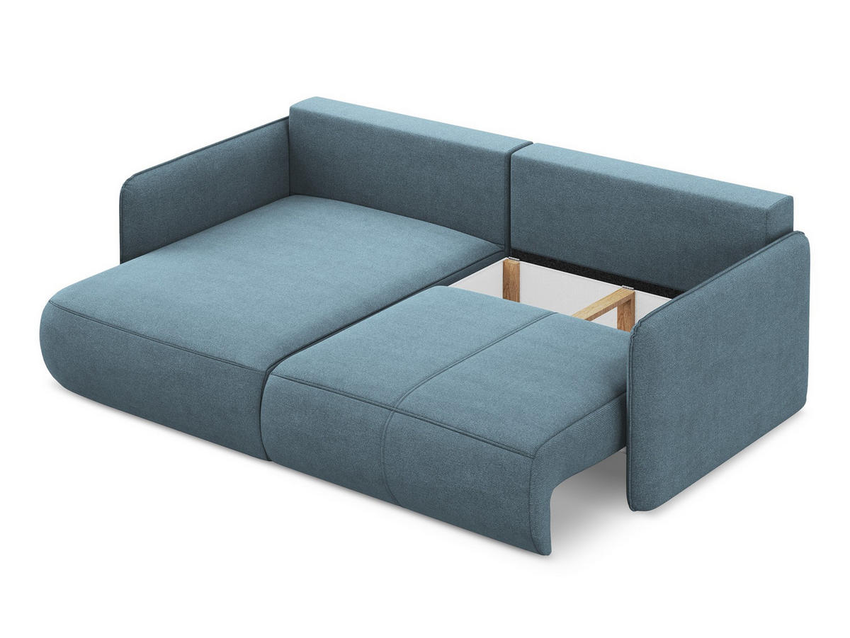 ECKSOFA mit Schlaffunktion Strukturstoff Stoff Blau - Blau/Schwarz, Kunststoff/Textil (148/207cm) - Makamii