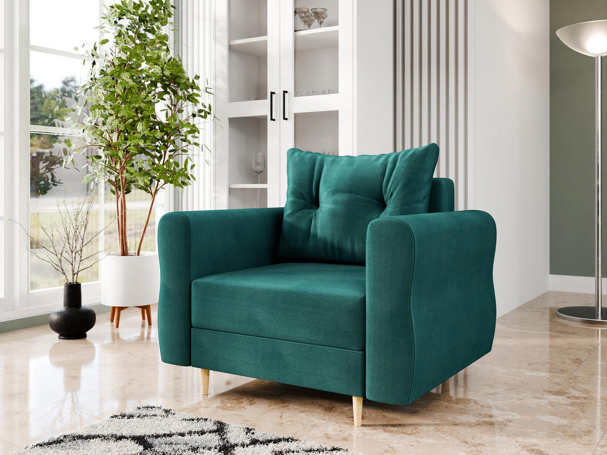 SESSEL Zako - Türkis/Naturfarben, Holz/Textil (106/85/77cm) - MIRJAN24