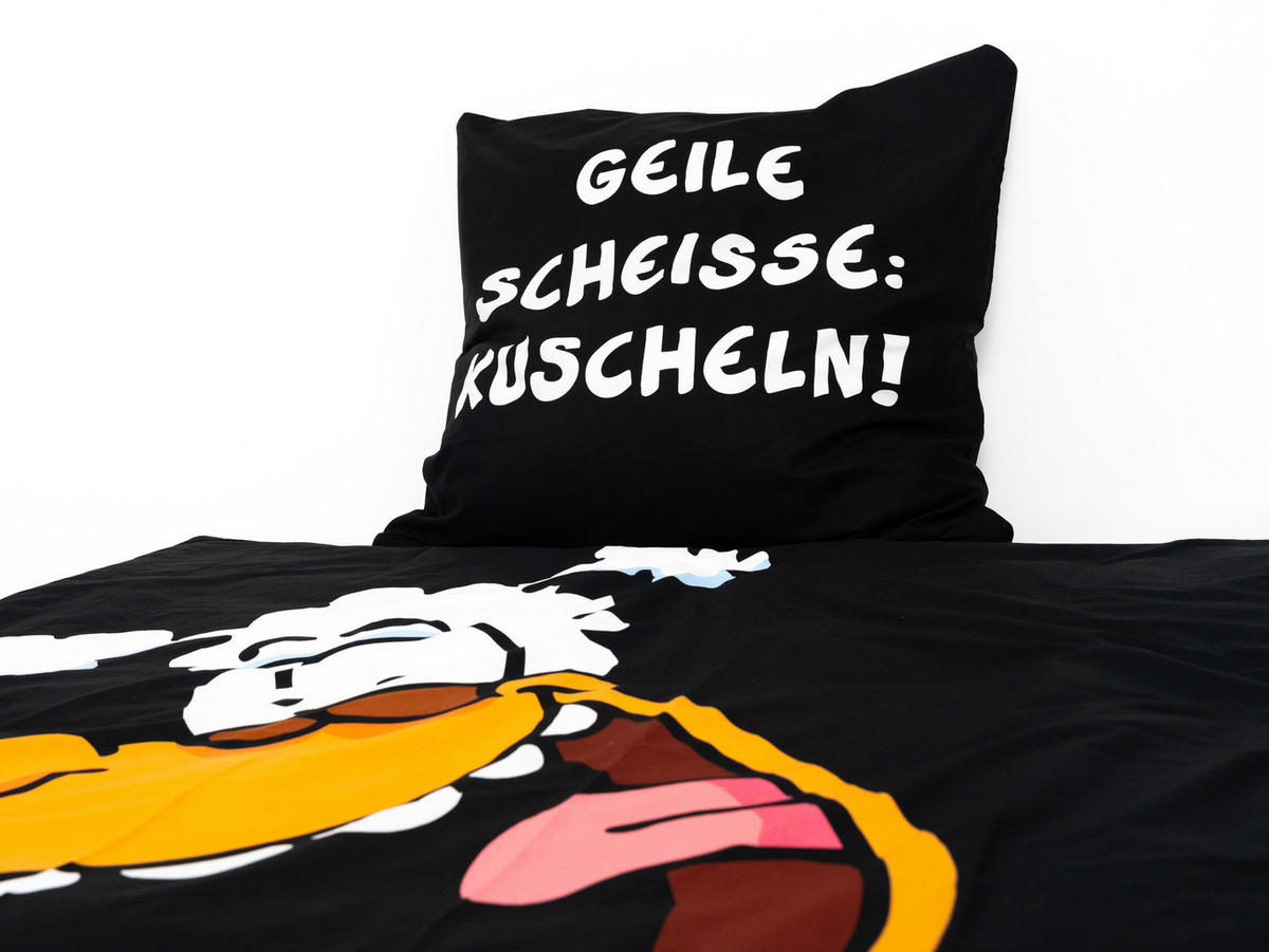 BETTWÄSCHE Ralph Ruthe Thorsten Dörnbach Geile Scheisse: Kuscheln! Schwarz 135 x 200 cm + 80 x 80 cm - Schwarz, Textil (135/200cm) - United Labels