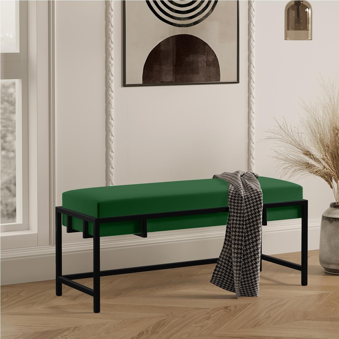 POLSTERBANK LAMO 100 Grün, Schwarzes Metallgestell - Schwarz/Grün, Textil/Metall (100/45/35cm) - Bettso