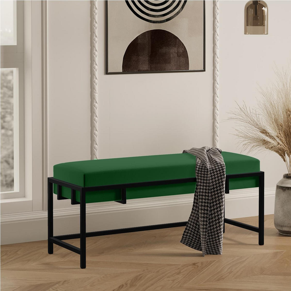 POLSTERBANK LAMO 100 Grün, Schwarzes Metallgestell - Schwarz/Grün, Textil/Metall (100/45/35cm) - Bettso