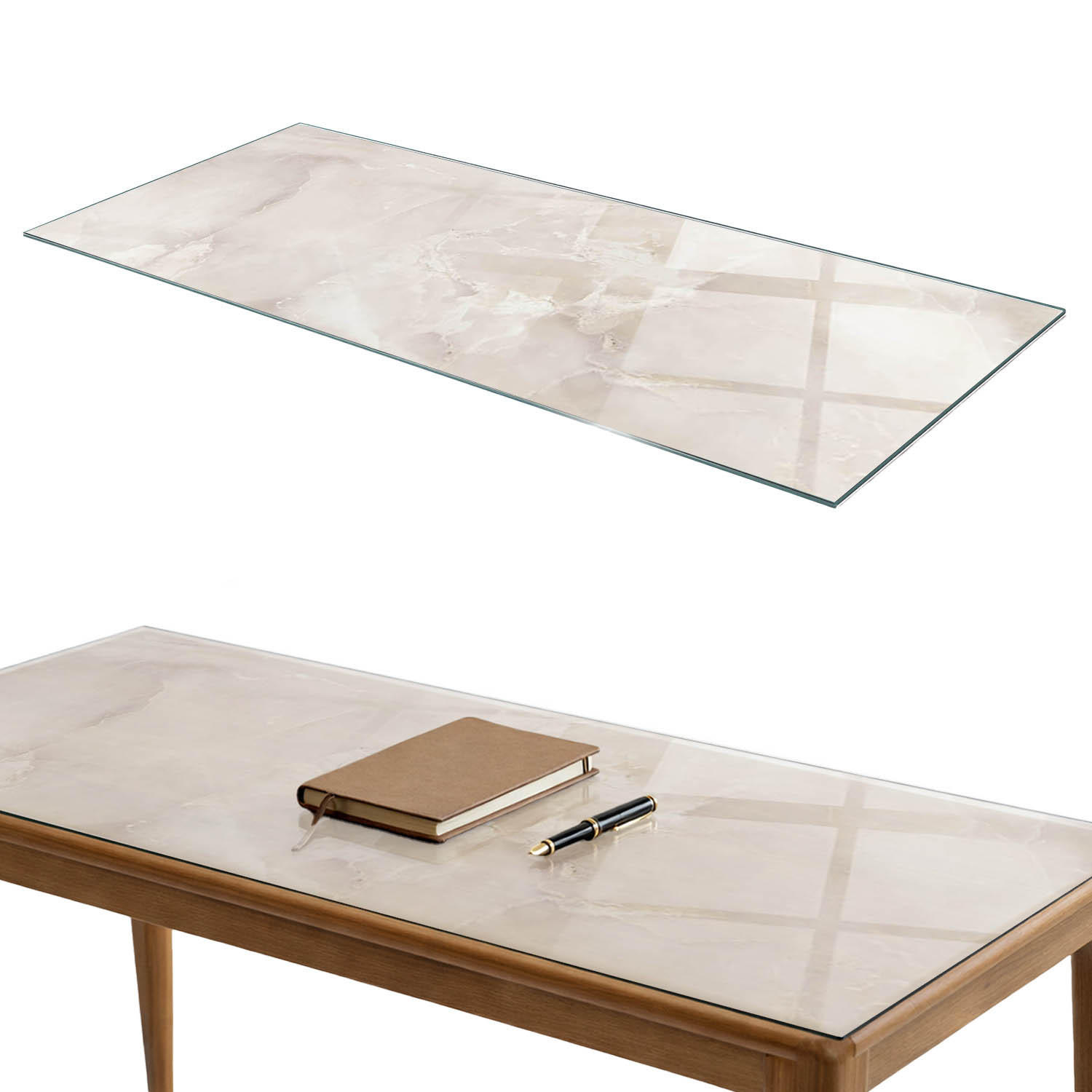 TISCHPLATTE 125x50 cm Marmorstrukturmuster - Creme, Glas (0.4/125/50cm) - TULUP