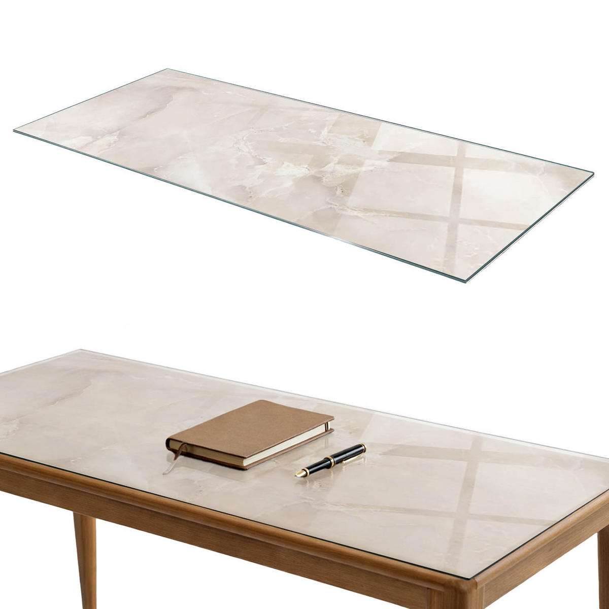 TISCHPLATTE 125x50 cm Marmorstrukturmuster - Creme, Glas (0.4/125/50cm) - TULUP