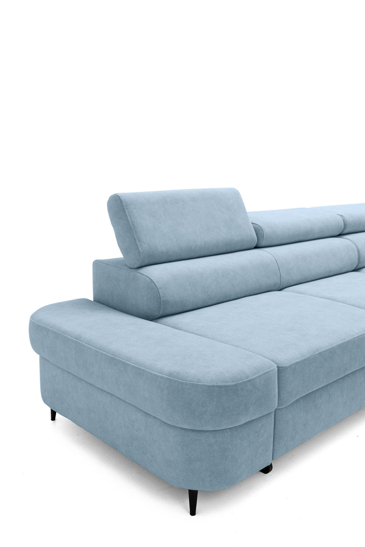 ECKSOFA PRIAM L Rechts mit Schlaffunktion 125x195 Velours Hellblau - Schwarz/Hellblau, Holz/Textil (203/275cm) - Muffo