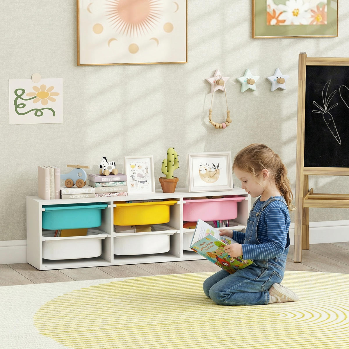 KINDERREGAL DE-17269 2 Ebenen mit 6 farbigen Boxen Weiß - Weiß, Metall (97/29/21cm) - ComfortXL