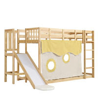 ETAGENBETT 90/200 cm aus Holz mit Treppe, Rutsche, Vorhang und Fallschutz, Natur - Naturfarben, Holz (90/200cm) - Redom
