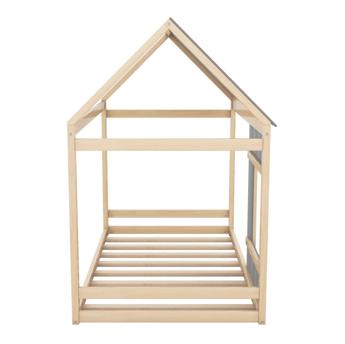 KINDERBETT 90/200 cm in Hausform aus Kiefernholz und MDF, Natur/Grau - Grau, Holz (90/200cm) - Flora Grace