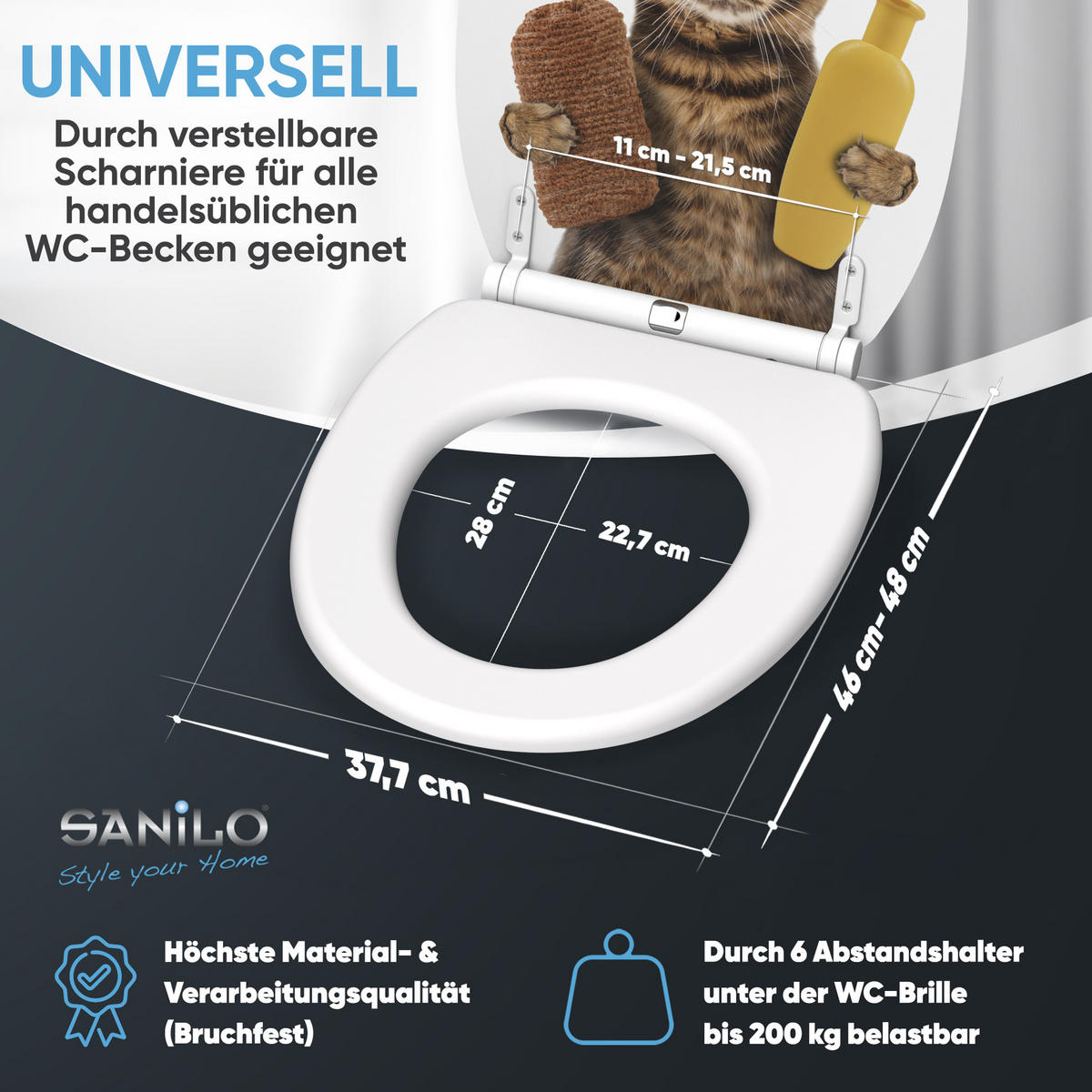 WC-SITZ mit Absenkautomatik & Top Fix Shower Cat - Braun, Holzwerkstoff (37.7/5.5/48cm) - Sanilo