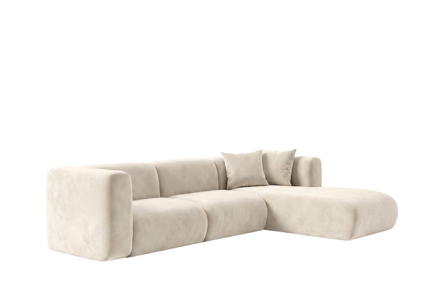 ECKSOFA L-Form, Velvet-Stoff Bluvel, Creme, Rechts, GRETA - Creme, Holz (318/179cm) - Kaiser Möbel