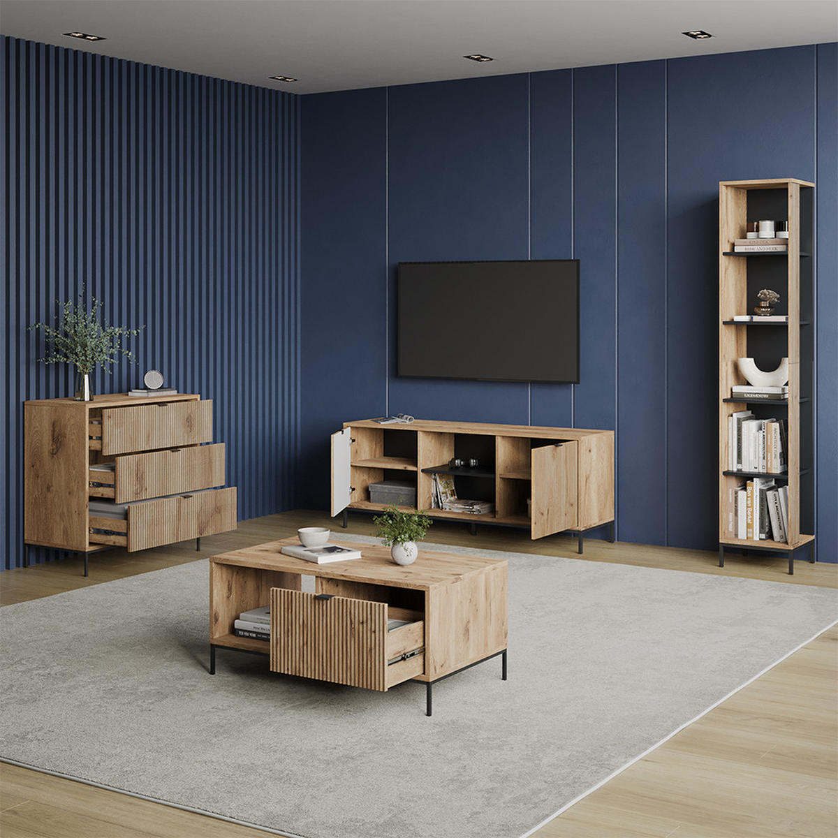 LOWBOARD Aterno Viking Oak 150 x 60 cm mit 2 Türen - Eichefarben, Holzwerkstoff (150/60/40.1cm) - Livinity®