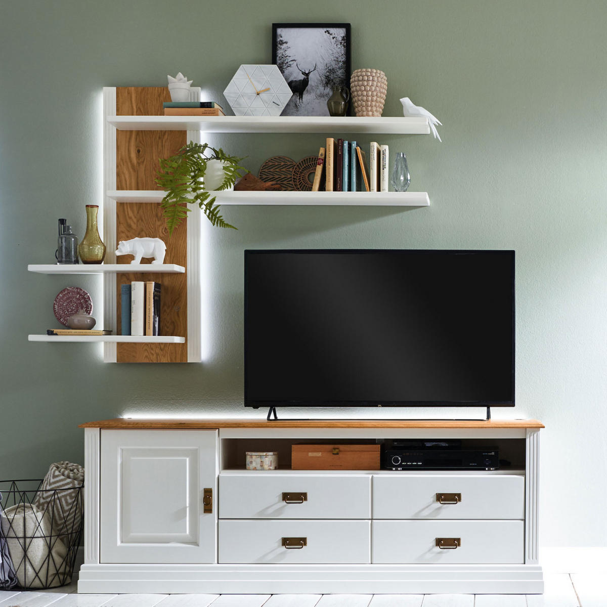 WANDREGAL Novara - Weiß/Braun, Holz (160/115/27cm) - Casamia Massive Möbel