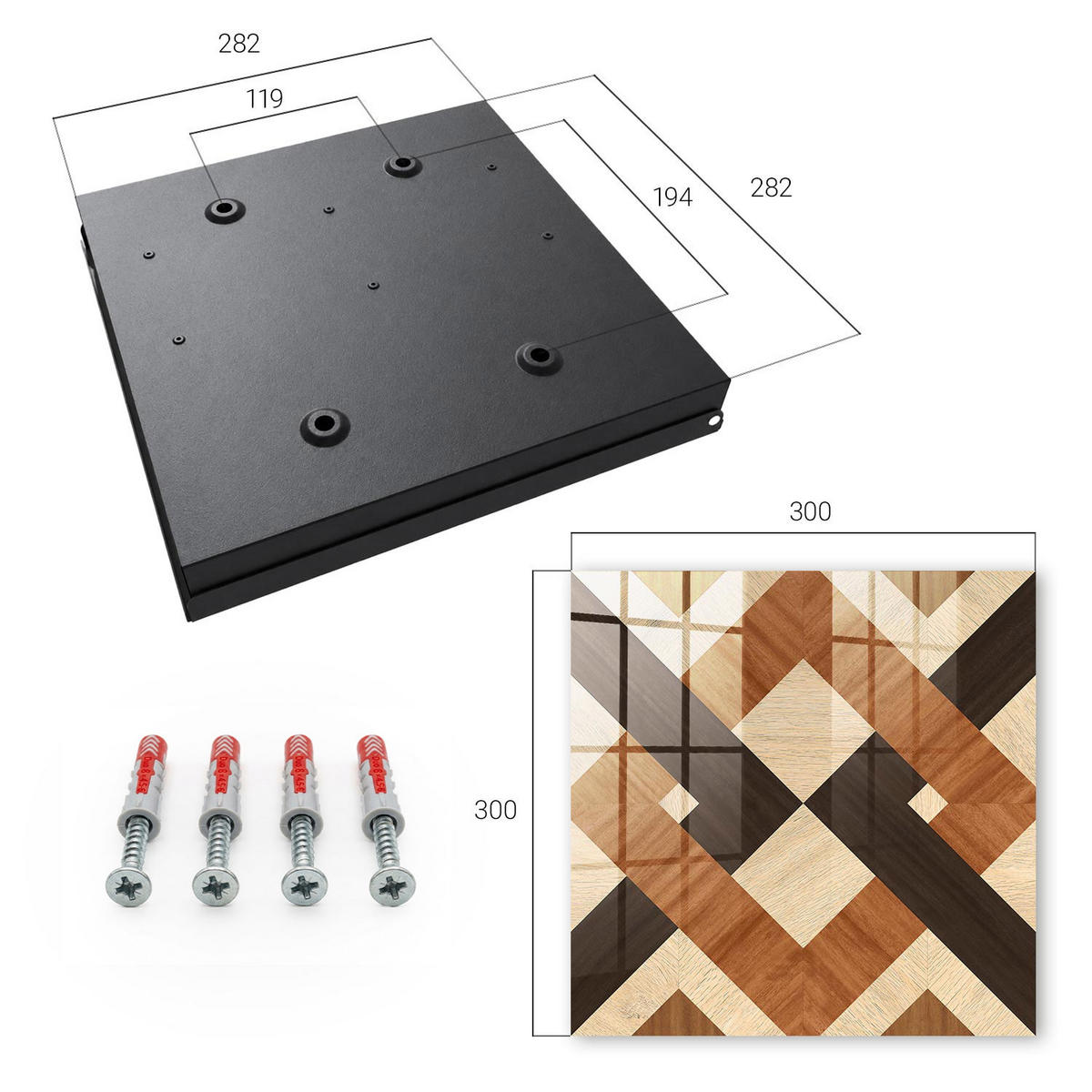 SCHLÜSSELBOX Schwarz 30x30 cm- Türöffnung nach rechts - Moderne Geometrie - Braun, Metall (30/30/5cm) - TULUP