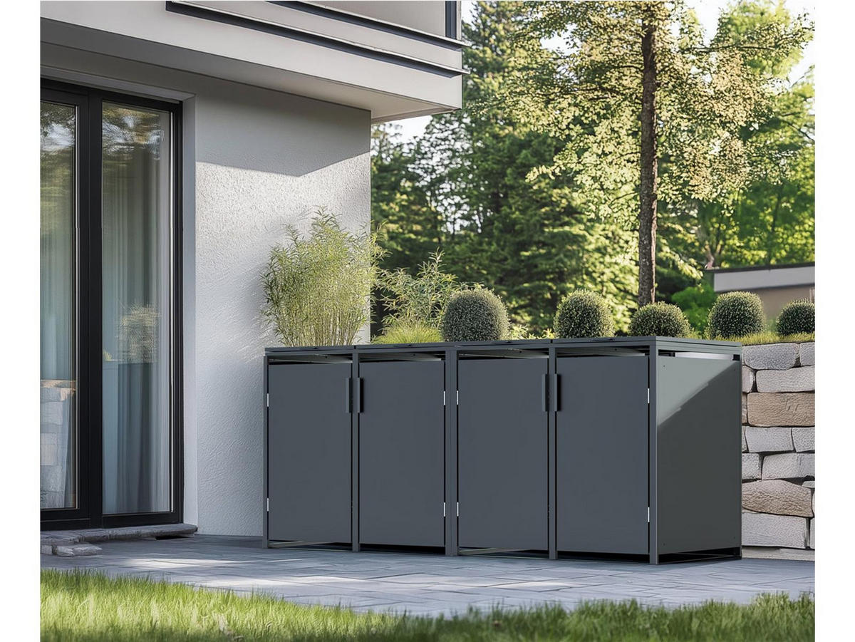 4ER Mülltonnenbox, 2x 2er Box für 4 Mülltonnen, 264x80x116cm, Stahl, anthrazit - Grau, Kunststoff (80/175/120cm)