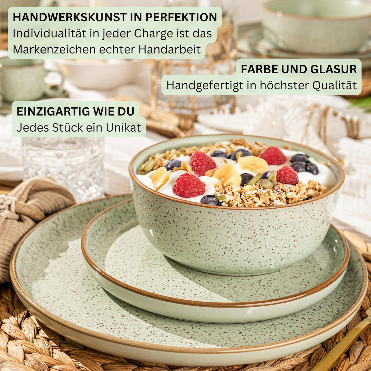 SCHALEN SET RIO MINZE - 4 teilig aus Steingut - Grün, Keramik (20cm) - Sänger