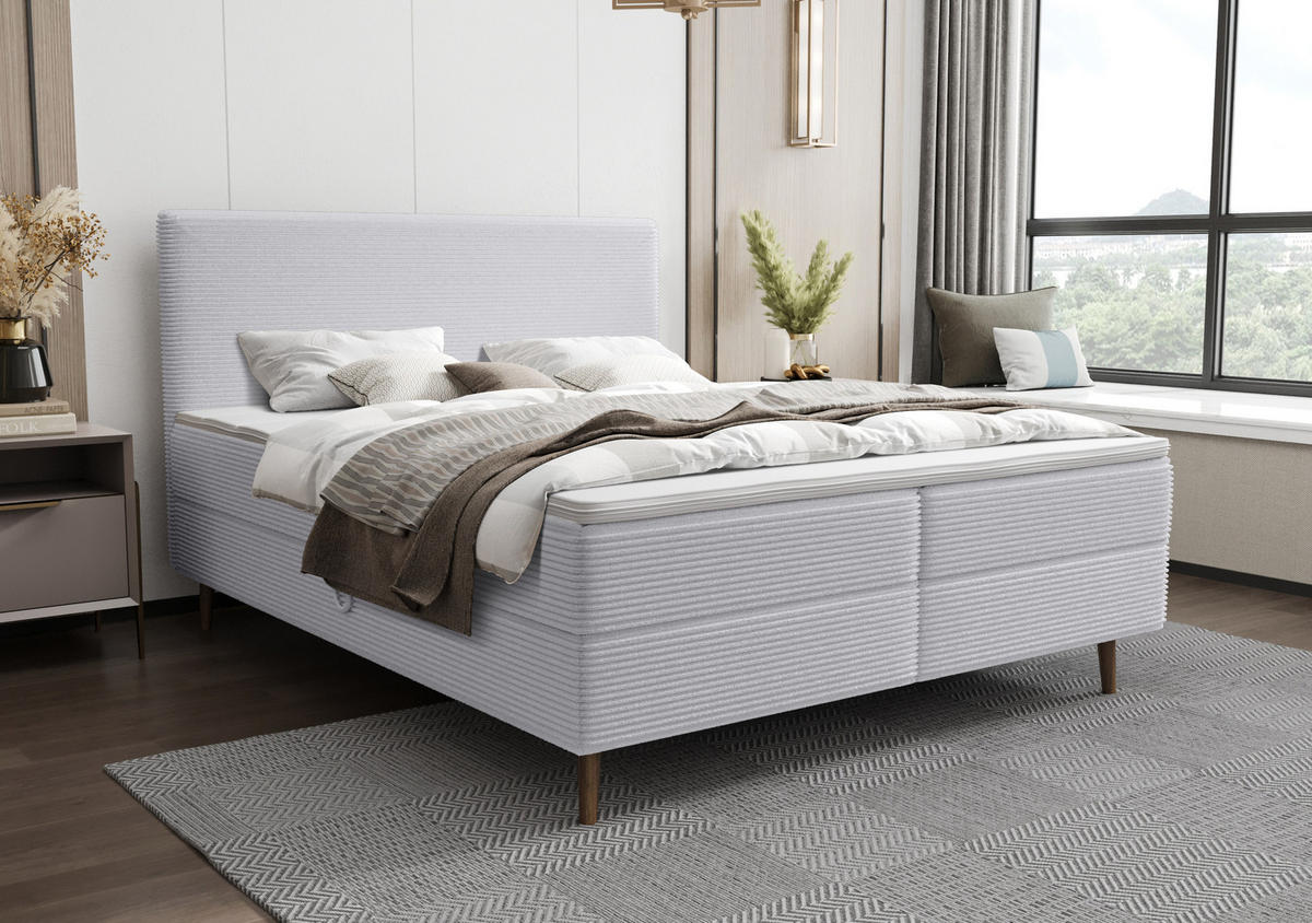 BOXBETT NARA mit Matratze H3, Bonell und Topper 140x200 POSO 110 - Hellgrau, Textil (140/200cm) - Bedante