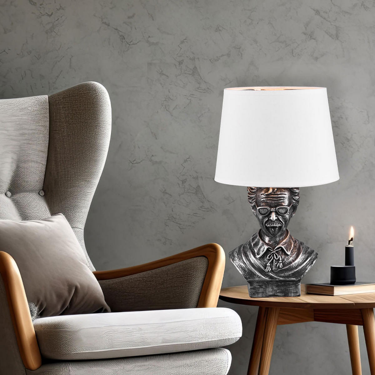 TISCHLEUCHTE Keramik Silber Weiß - Weiß, Textil (21/21/36cm)