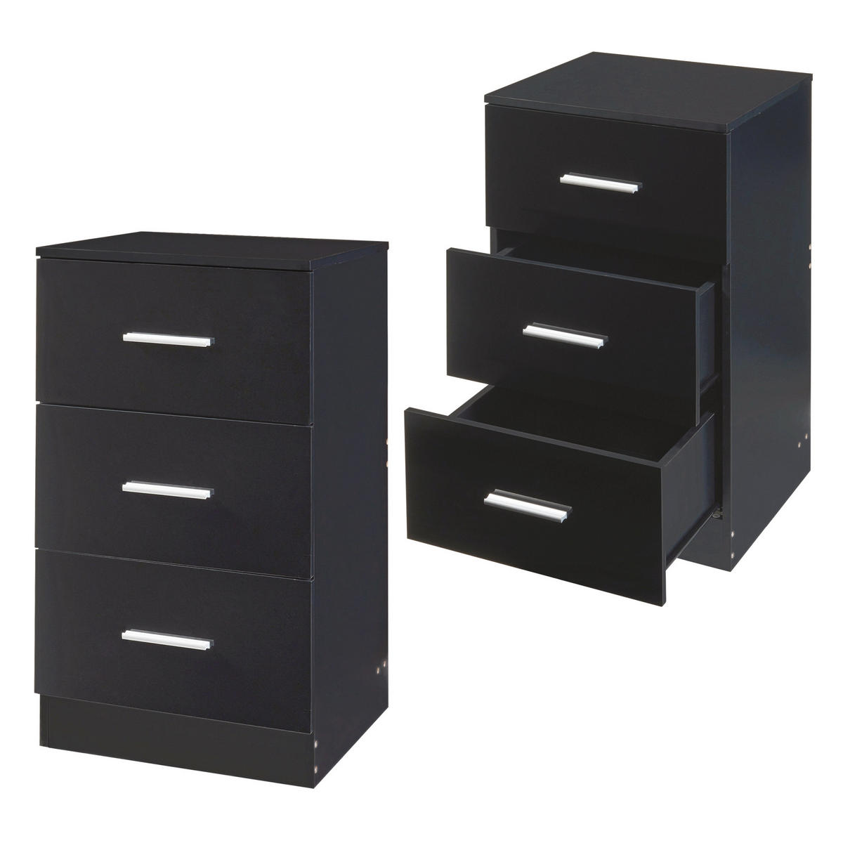 NACHTTISCH-SET 2 TLG. Aurdal - Schwarz Hochglanz, Holzwerkstoff (37/66/34.5cm) - [en.casa]