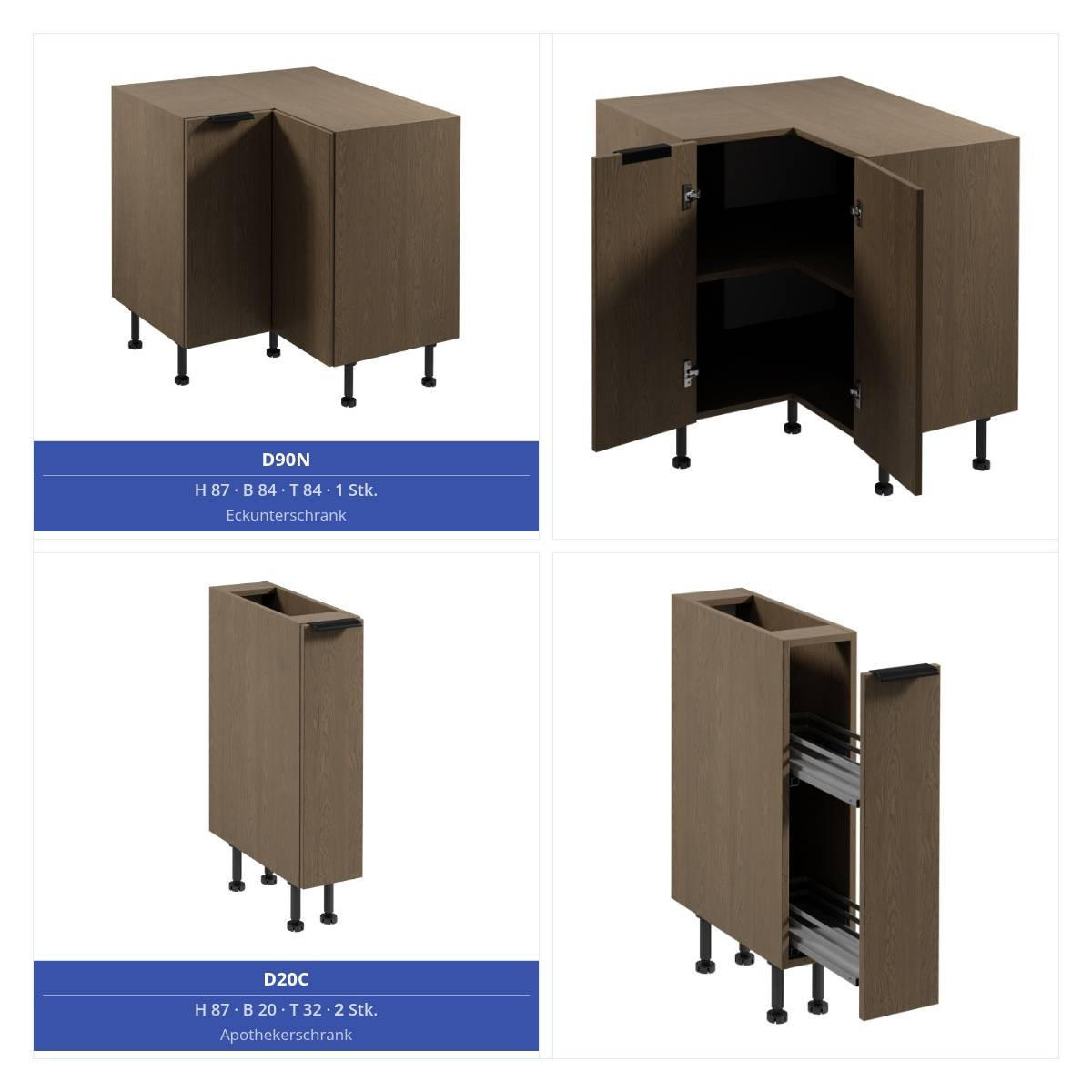 WINKELKÜCHE 385 x 285 cm - Sorento KS11-M385 - in Dunkle Eiche - Eichefarben/Schwarz, Holz/Metall (670/247/58cm)