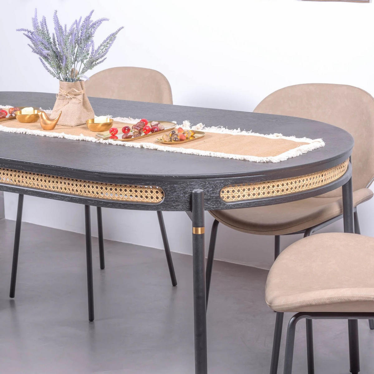 ESSTISCH Oval Schwarz 90/180/76 cm - Schwarz, Naturmaterialien (90/180/76cm) - Nest Dream