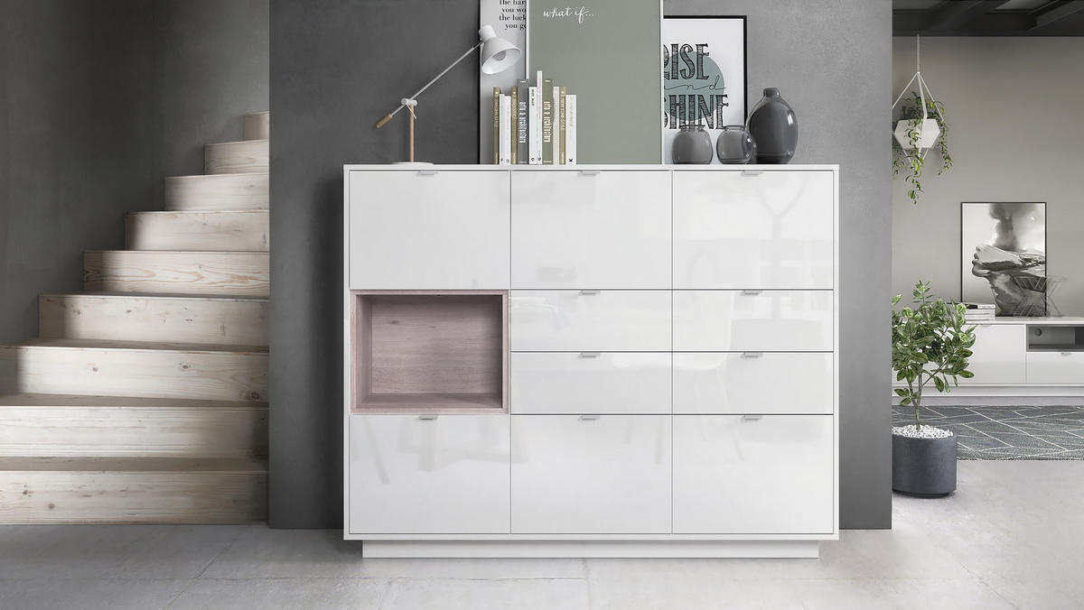 HIGHBOARD Metro Einsatz in Eiche Nordic - Silbereichenfarben, Holzwerkstoff (153/123/38cm) - Vladon