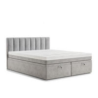 BOXBETT 160/200 cm Lovage S, in Hellgrau, Matratze, gepolstertes Kopfteil, Bettkasten, H3 = fest - Hellgrau/Schwarz, Holz/Holzwerkstoff (160/200cm) - Maison de Reve